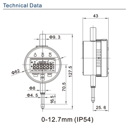 0-12,7 мм со шкалой 0,2 мкм IP65